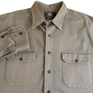 RRL Ralph Lauren Utility Shirt Men's Size XL Light Brown Twill Double RL Button